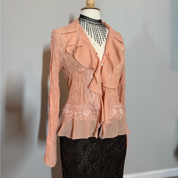 Y2k Allison Taylor boho peach embroidered blouse - Picture 3 of 6